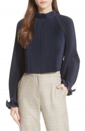 Tibi Pleated Crop Top in Navy x at Nordstrom